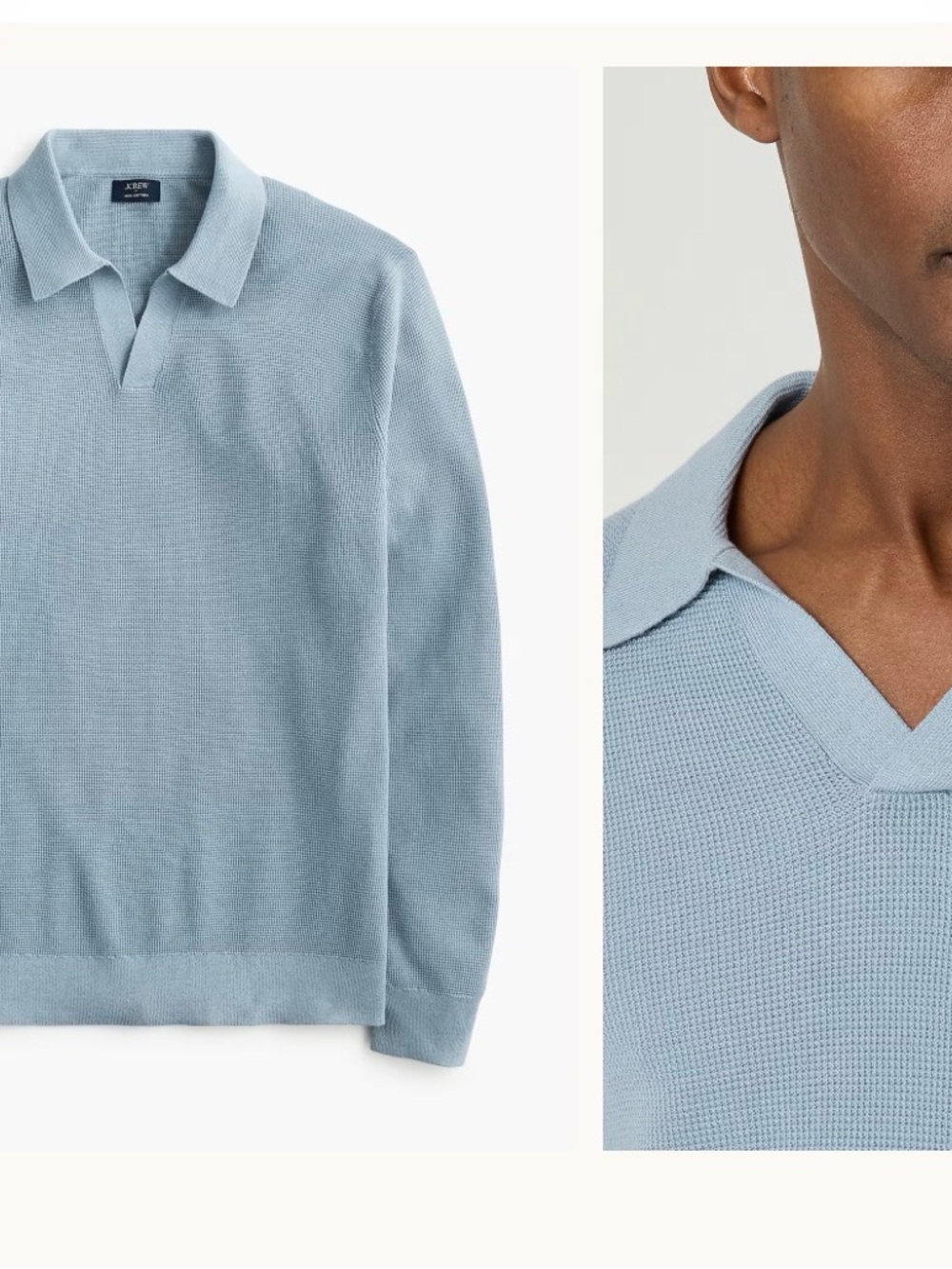 J.Crew Factory Cotton Waffle Johnny-Collar Sweater Polo Blue Men’s